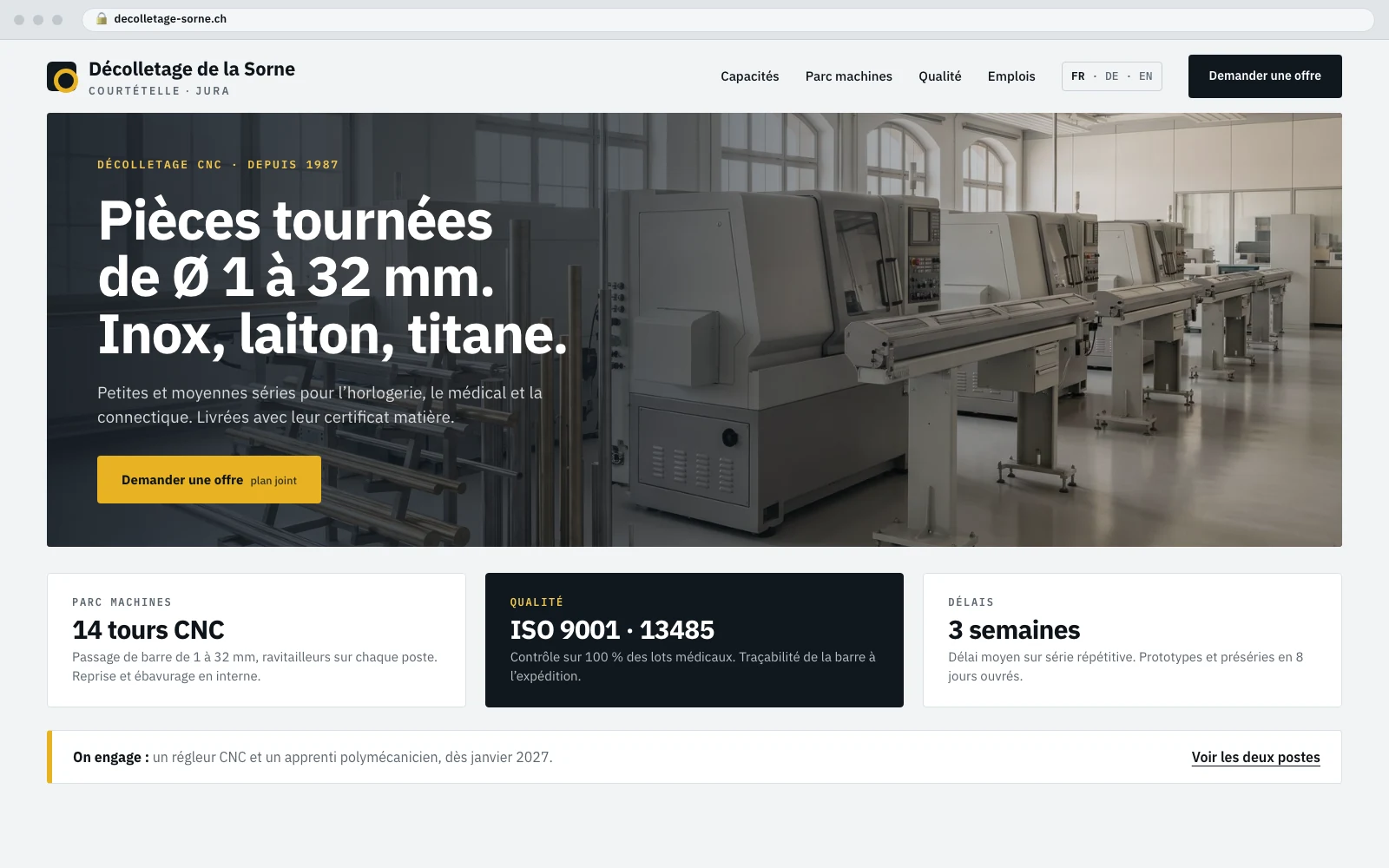 Exemple de site internet pour un atelier de décolletage